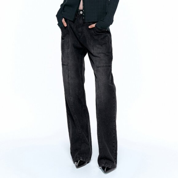 Insilence Women Daily Divided Low Waisted Wide Denim Jeans - 2024 - Black - Sz M - Picture 1 of 16